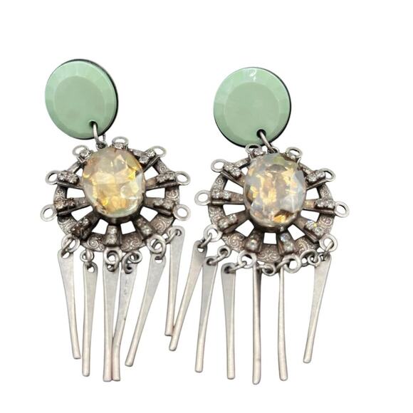 Dannijo Signed Crystal Carter Silver Tone Spear Dangle Earrings - Picture 2 of 12